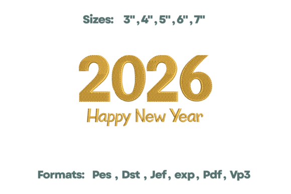 2026 Happy New Year Gold Embroidery