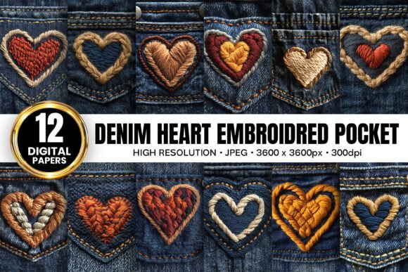 Denim Heart Pocket Embroidery Background Adds Charm to Boutique Apparel