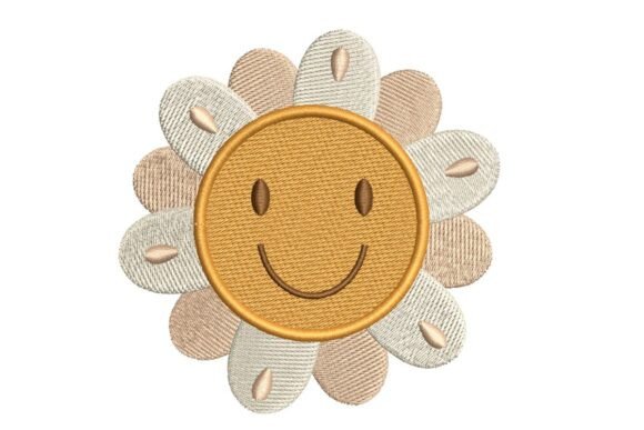 Happy Daisy Flower Face with Pastel Petals Embroidery Design